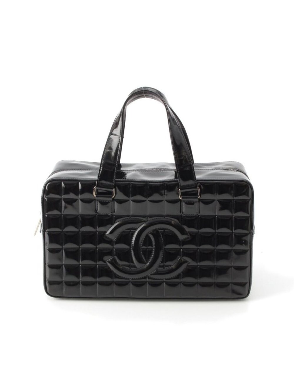 Chanel Choco Bar CC Logo Patent Handbag Black